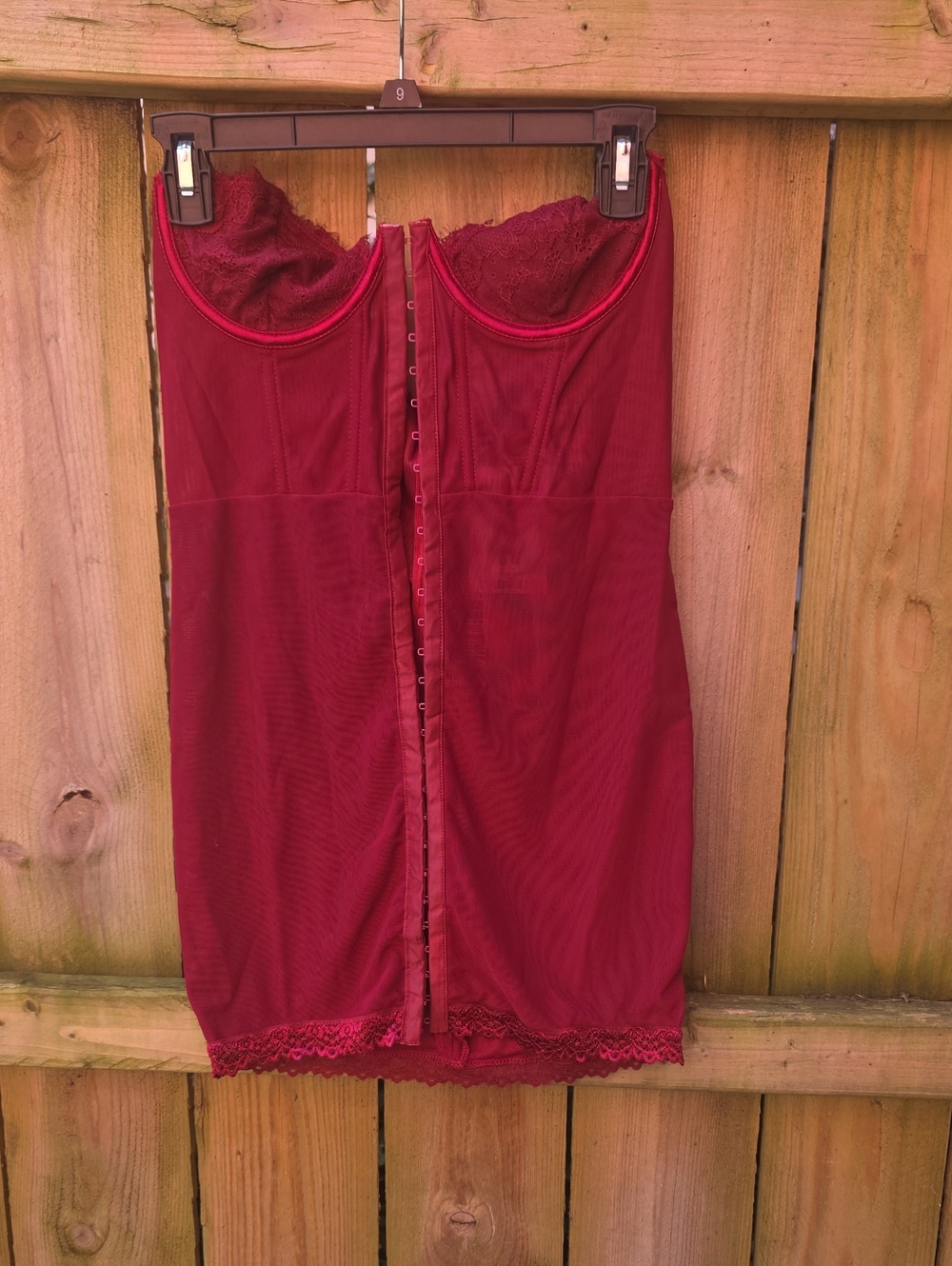 Red Lace Trim Strapless Slip Dress